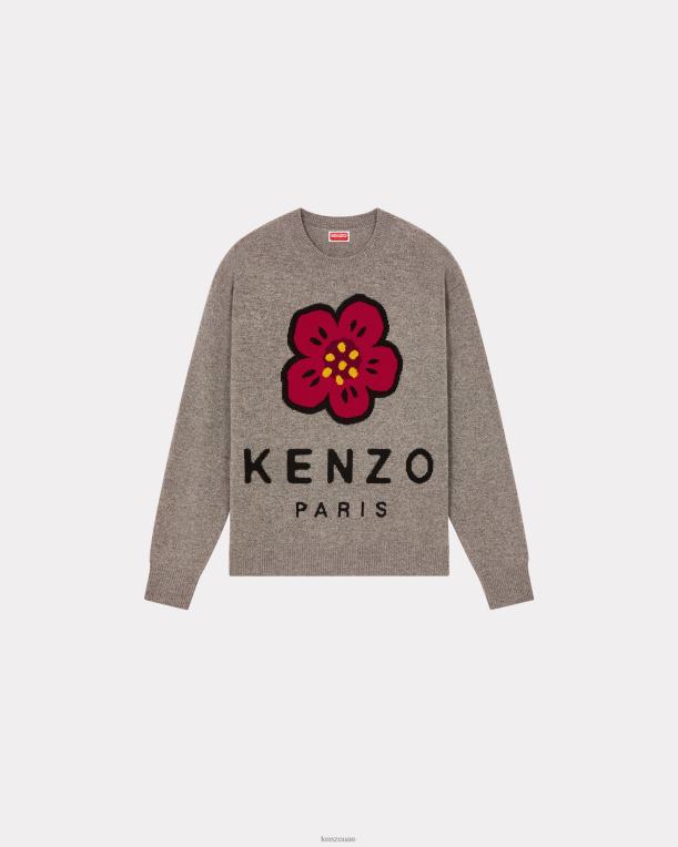 Kenzo رجال سترة من صوف ميرينو من بوكي فلاور رمادي ضبابي 84BVD146