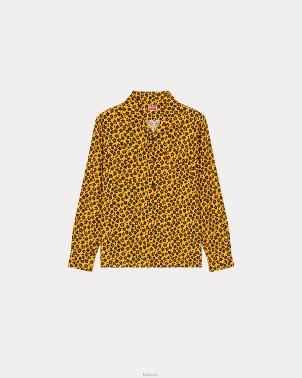 Kenzo رجال قميص هانا ليوبارد الكاجوال أصفر ذهبي 84BVD219