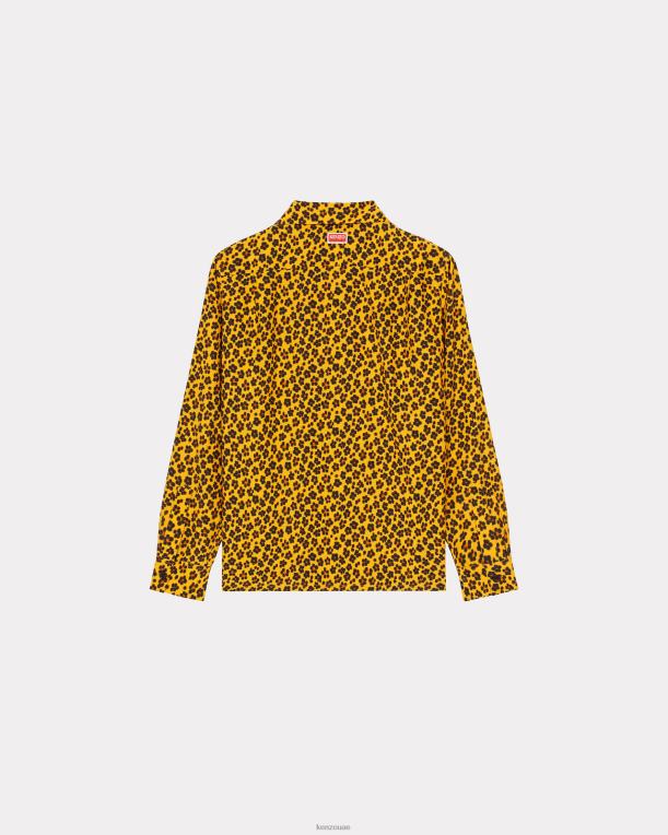 Kenzo رجال قميص هانا ليوبارد الكاجوال أصفر ذهبي 84BVD219