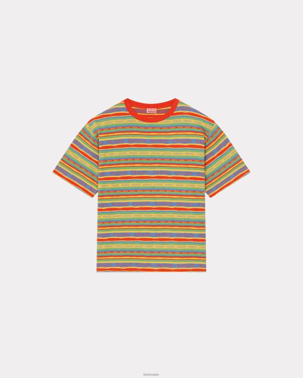 Kenzo رجال تي شيرت كبير الحجم بخطوط ركوب الأمواج أصفر ذهبي 84BVD230