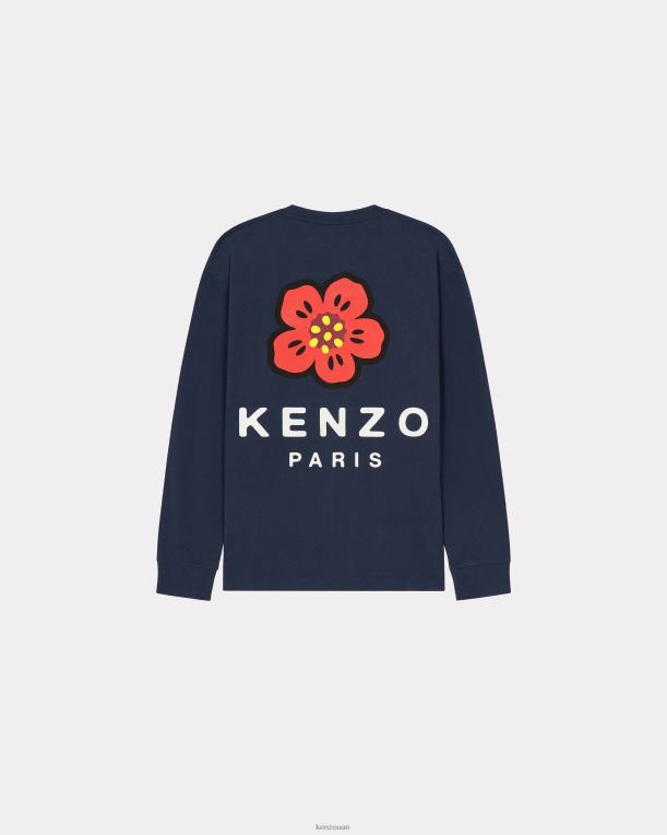 Kenzo رجال تي شيرت بأكمام طويلة من بوكي فلاور منتصف الليل الأزرق 84BVD238