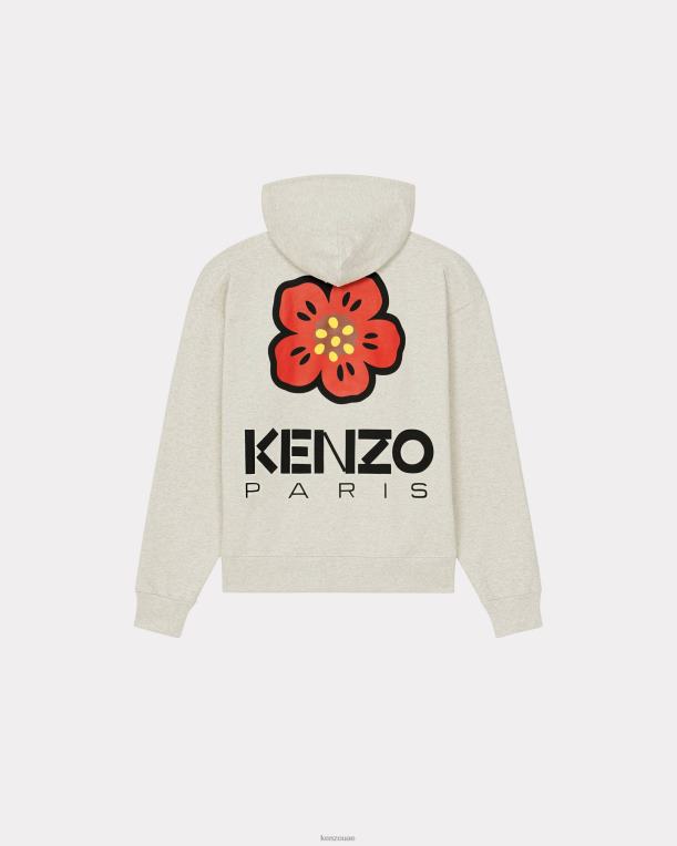 Kenzo رجال سترة بغطاء رأس كبيرة الحجم من بوكي فلاور رمادي شاحب 84BVD240