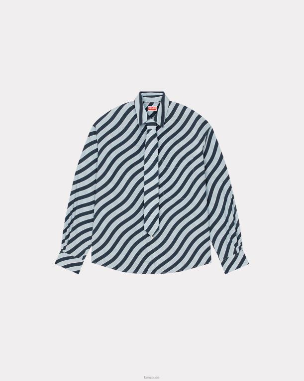 Kenzo رجال قميص كاجوال بخطوط متموجة أزرق فاتح 84BVD259