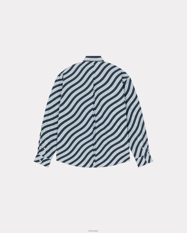 Kenzo رجال قميص كاجوال بخطوط متموجة أزرق فاتح 84BVD259