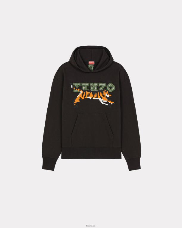 Kenzo رجال سترة بغطاء للرأس كبيرة الحجم من بيكسل أسود 84BVD26