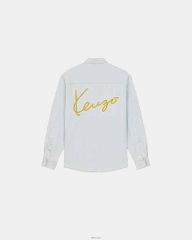 Kenzo رجال قميص رعاة البقر الدنيم الدنيم الأزرق المبيض 84BVD310