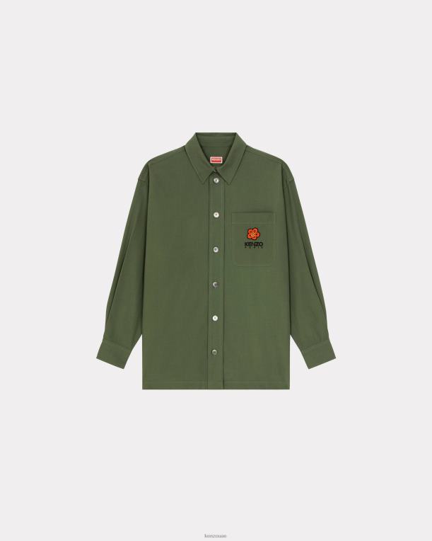 Kenzo رجال قميص بوكي فلاور كريست كبير الحجم. الكاكي الداكن 84BVD313