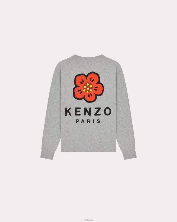 Kenzo رجال تي شيرت بأكمام طويلة من بوكي فلاور الرمادي اللؤلؤ 84BVD315