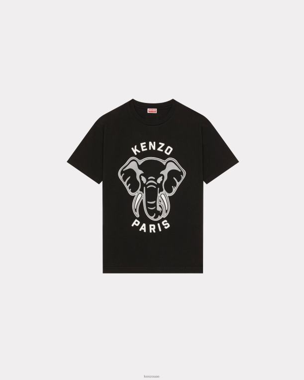 Kenzo رجال تي شيرت "فارسيتي جانجل" كبير الحجم على شكل فيل أسود 84BVD352