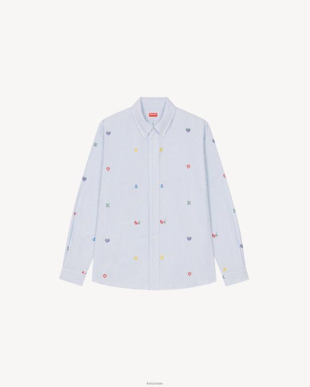 Kenzo رجال قميص كاجوال مخطط من بيكسل أزرق فاتح 84BVD356