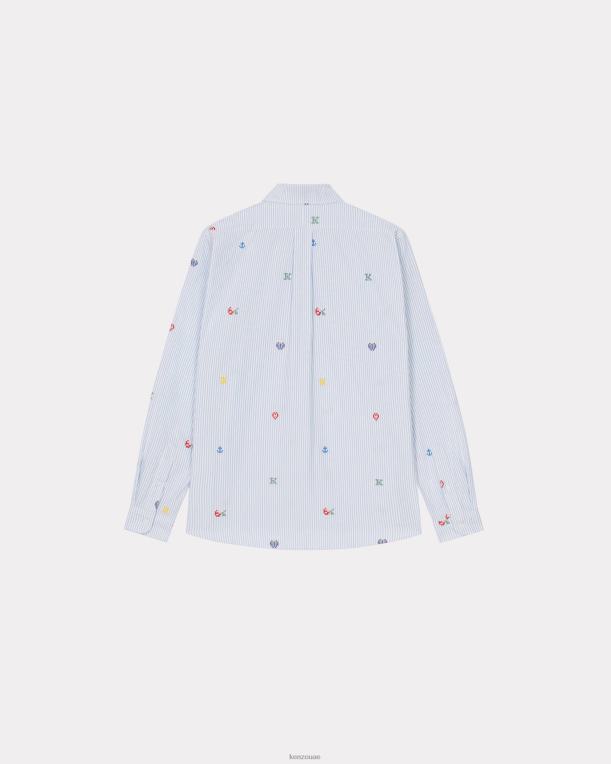 Kenzo رجال قميص كاجوال مخطط من بيكسل أزرق فاتح 84BVD356