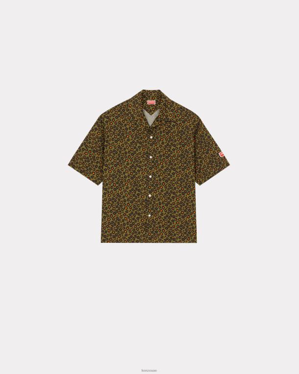 Kenzo رجال قميص هاواي هانا ليوبارد الكاكي 84BVD361