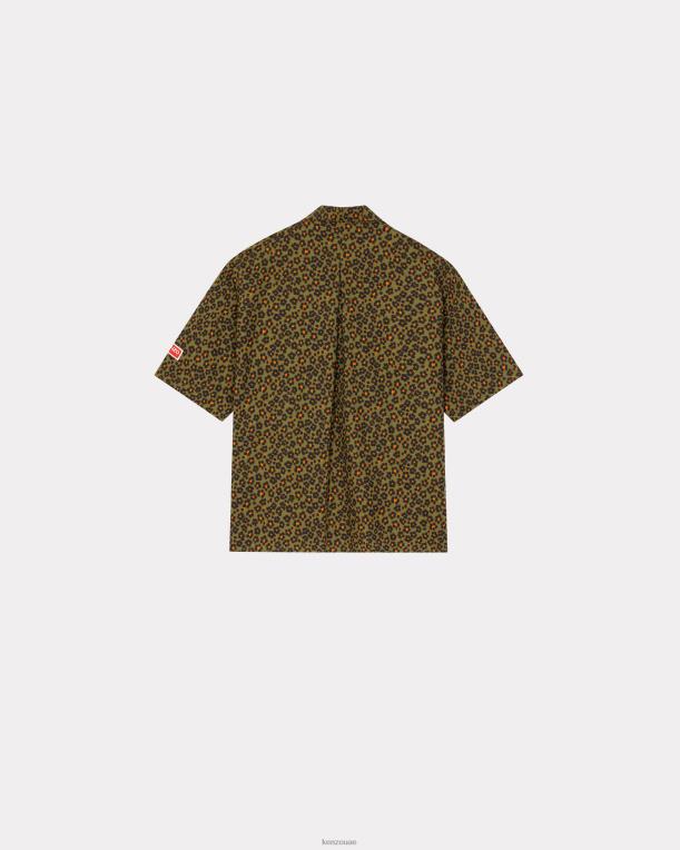 Kenzo رجال قميص هاواي هانا ليوبارد الكاكي 84BVD361