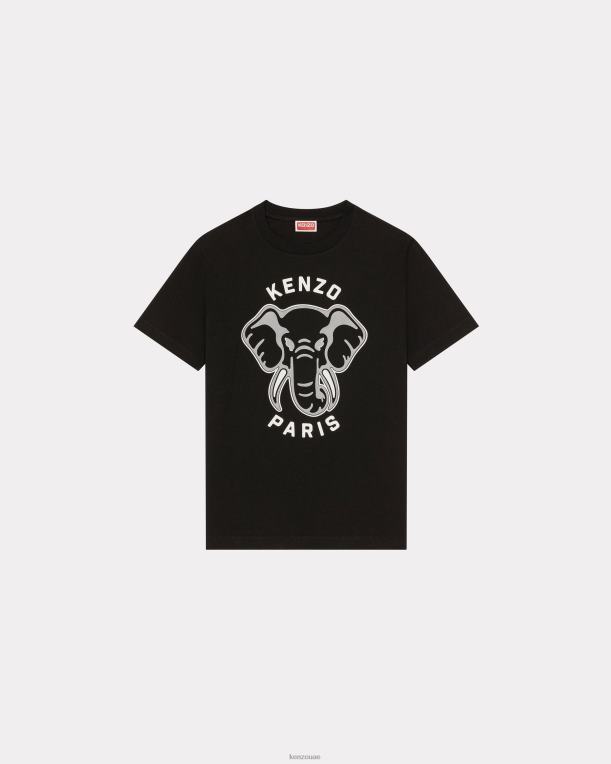 Kenzo نحيف تيشيرت فضفاض بطبعة الفيل "اسكواش الغابة". أسود 84BVD377