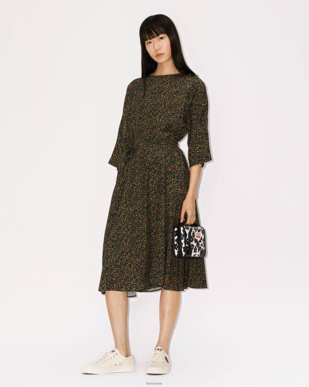 Kenzo نحيف فستان هانا ليوبارد ميدي الكاكي 84BVD501
