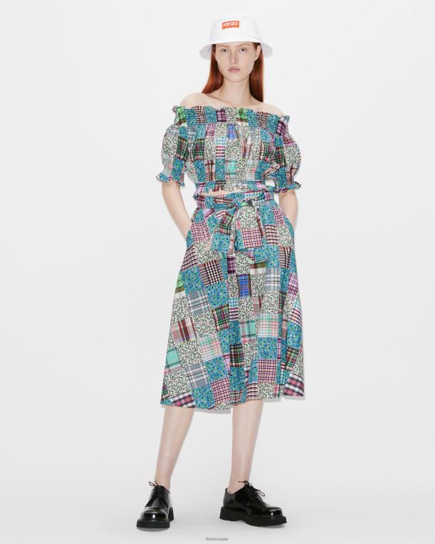 Kenzo نحيف تنورة ميدي مرقعة. متعدد الألوان 84BVD502