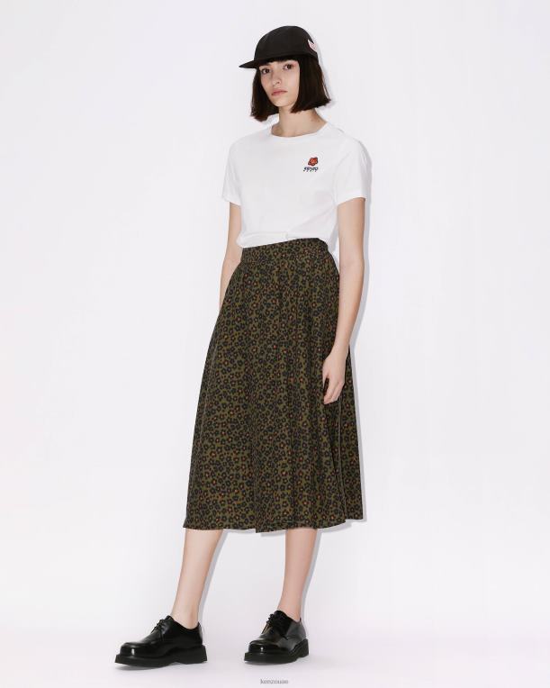 Kenzo نحيف تنورة ميدي هانا ليوبارد الكاكي 84BVD519