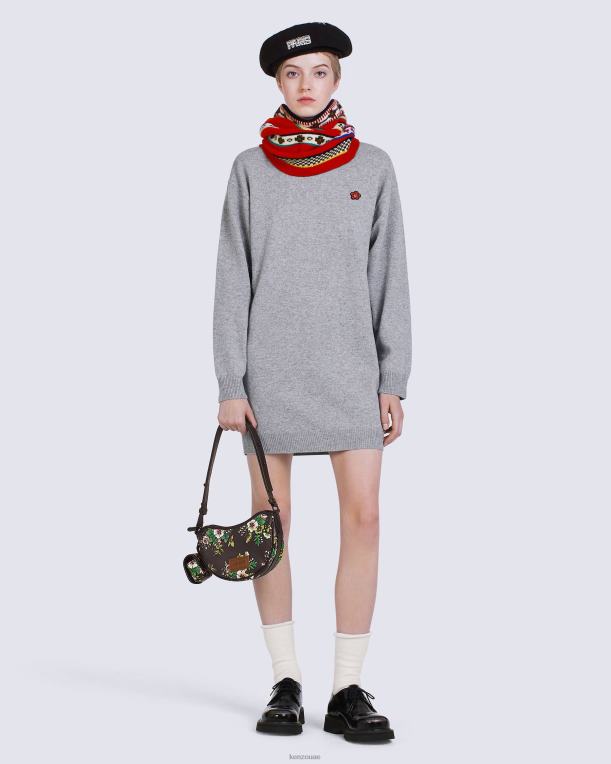 Kenzo نحيف فستان من صوف ميرينو باريس رمادي ضبابي 84BVD548