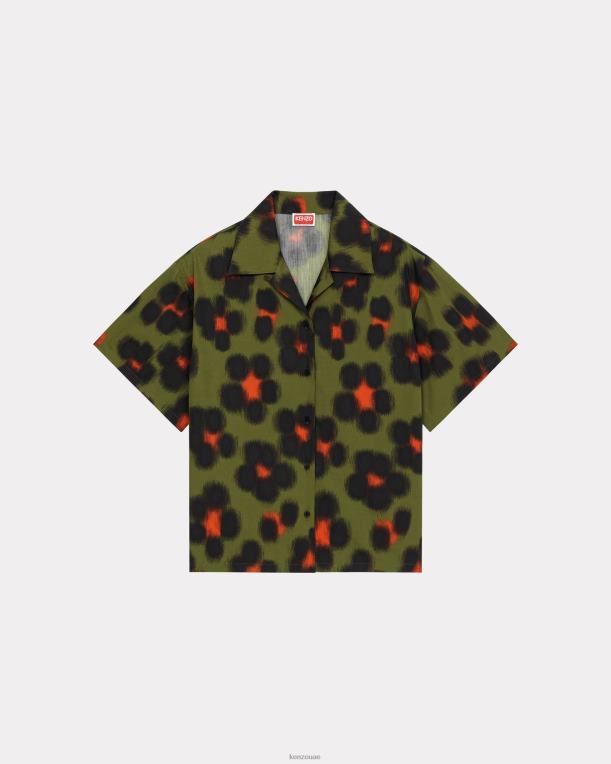 Kenzo نحيف قميص هانا ليوبارد يشبه الصندوق الكاكي 84BVD560