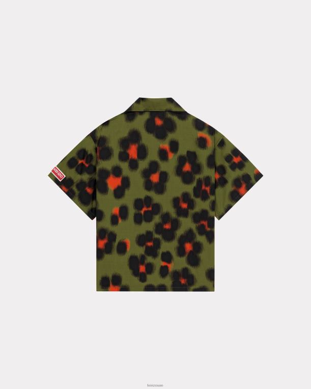 Kenzo نحيف قميص هانا ليوبارد يشبه الصندوق الكاكي 84BVD560