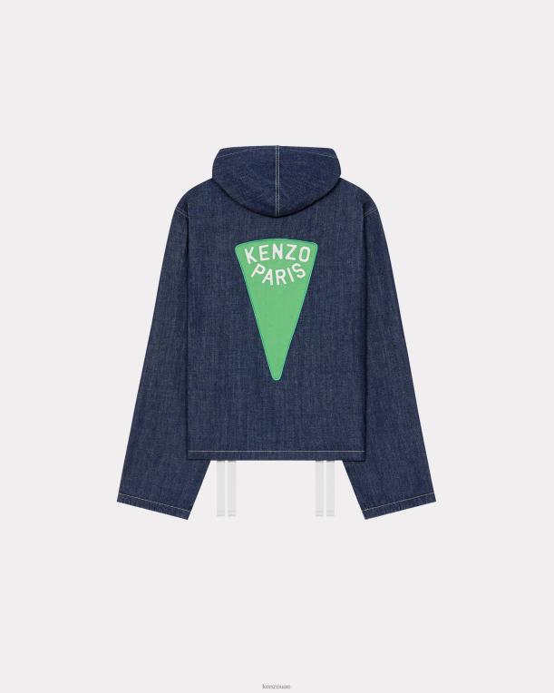 Kenzo نحيف سترة قميص جينز بغطاء رأس بحار شطف الدنيم الأزرق 84BVD567