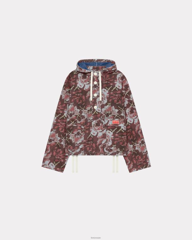 Kenzo نحيف سترة قميص جينز بغطاء رأس من بيكسل أحمر متوسط 84BVD574