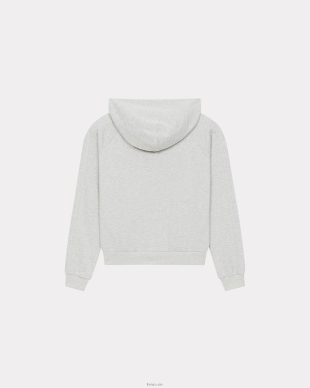 Kenzo نحيف كنزة بغطاء رأس بسحاب على شكل كريست الهدف رمادي شاحب 84BVD617