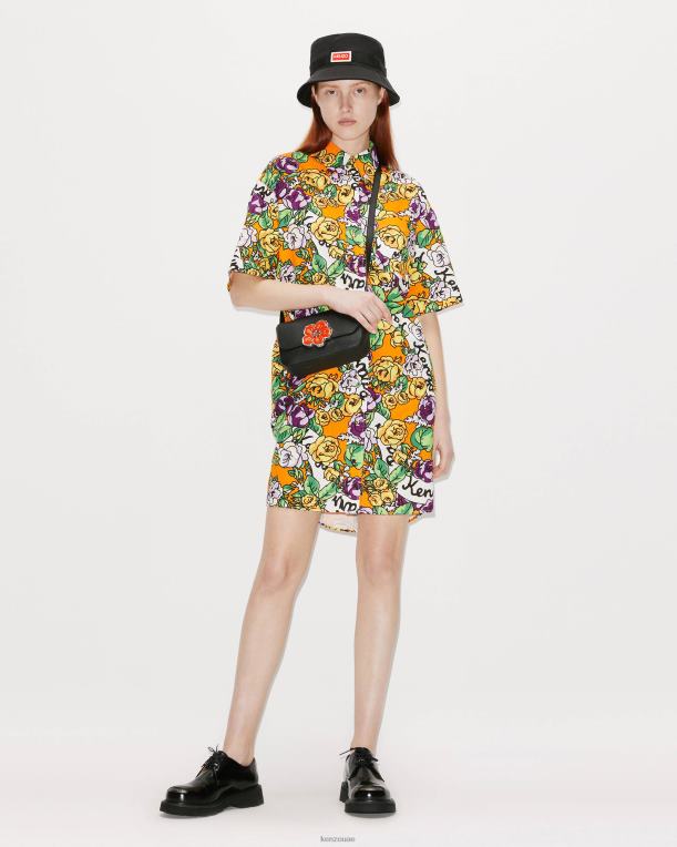 Kenzo نحيف فستان قميص زهرة هاواي برتقالي متوسط 84BVD642