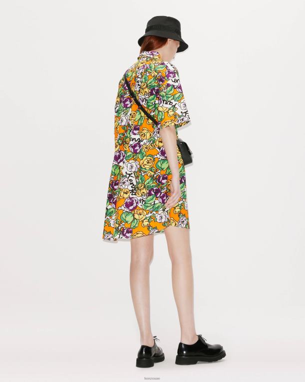Kenzo نحيف فستان قميص زهرة هاواي برتقالي متوسط 84BVD642