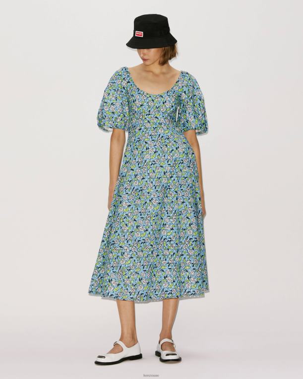 Kenzo نحيف فستان ميدي مطرز بالانجليزية ازرق سماوي 84BVD665