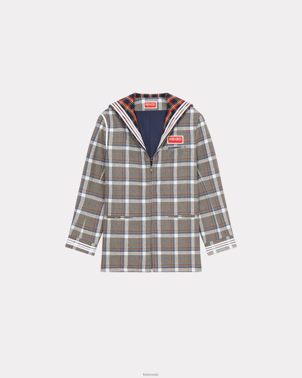 Kenzo نحيف سترة الكتان كاروهات رمادي ضبابي 84BVD666