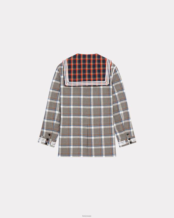 Kenzo نحيف سترة الكتان كاروهات رمادي ضبابي 84BVD666