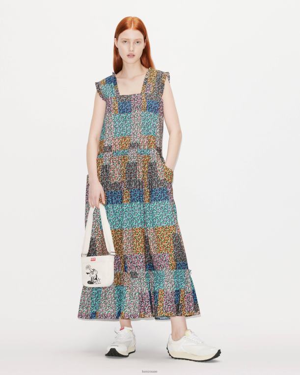 Kenzo نحيف فستان ميدي بطيات ومرقعة متعدد الألوان 84BVD673