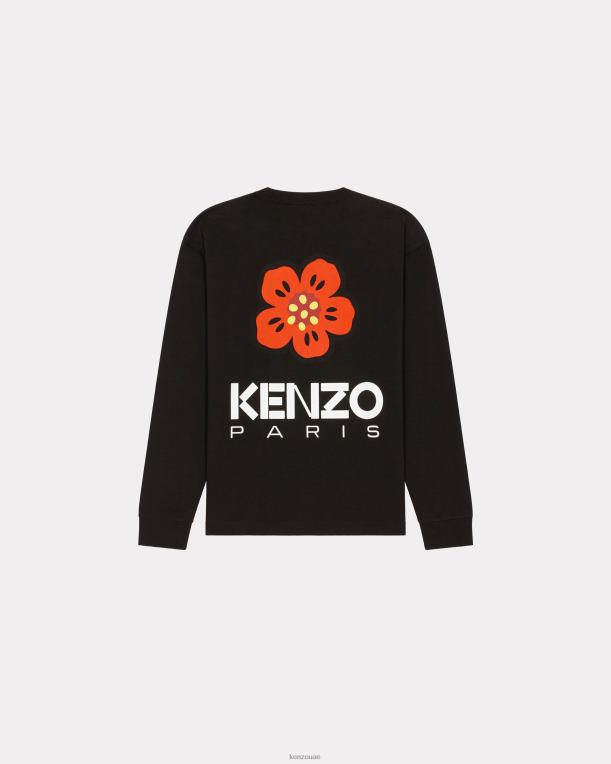 Kenzo رجال تي شيرت بوكي فلاور بأكمام طويلة أسود 84BVD67