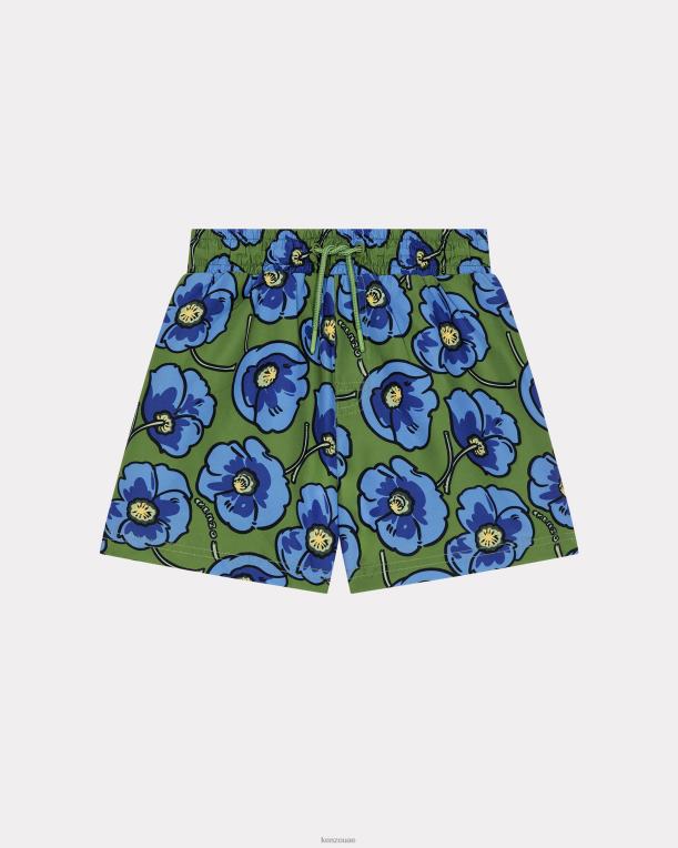 Kenzo أطفال شورت استحمام بطبعة الخشخاش للصيف عالي الكبسولة أخضر فاتح 84BVD740