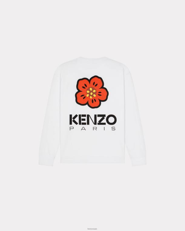 Kenzo رجال تي شيرت بوكي فلاور بأكمام طويلة أبيض 84BVD76