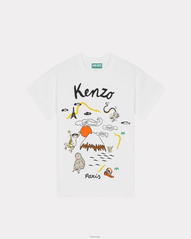 Kenzo أطفال تي شيرت خريطة كوتورا أبيض 84BVD777