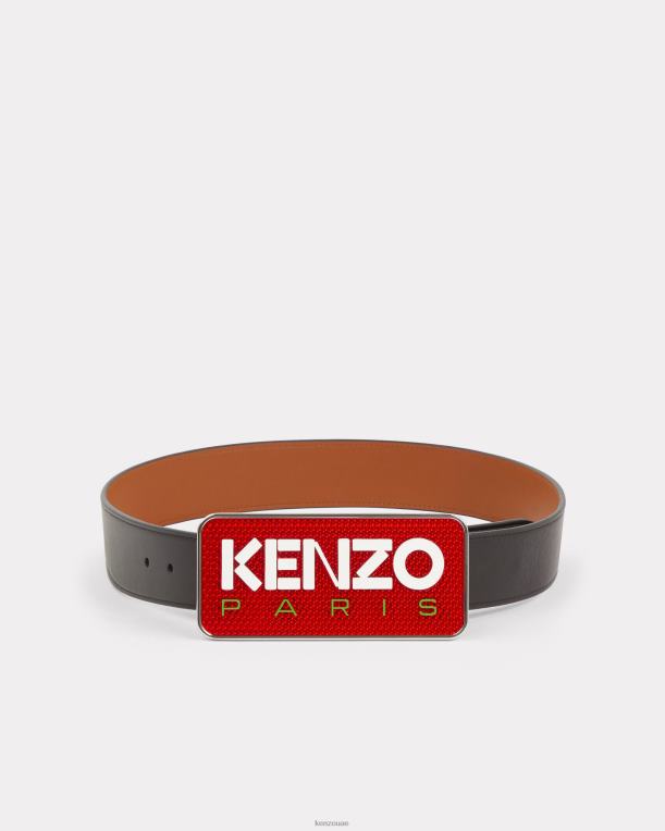Kenzo للجنسين حزام جلد عريض باريسي قابل للعكس أسود 84BVD860