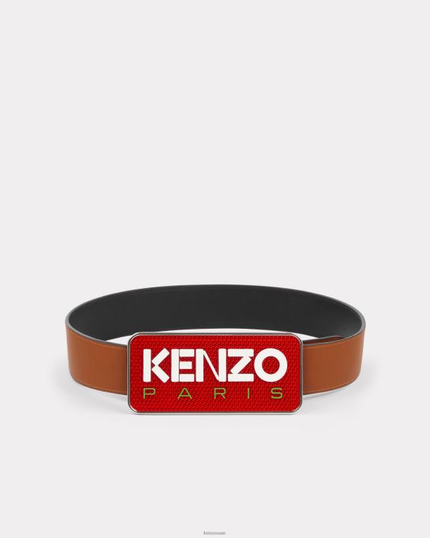 Kenzo للجنسين حزام جلد عريض باريسي قابل للعكس أسود 84BVD860