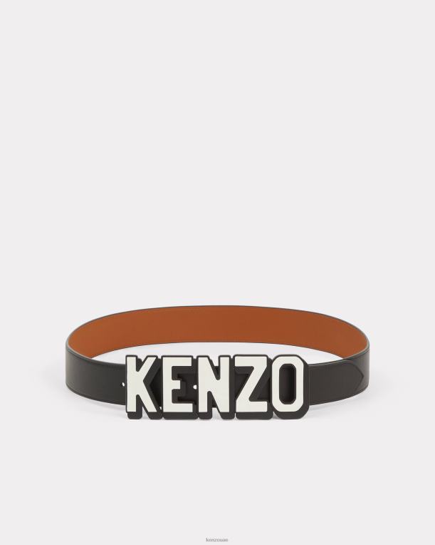 Kenzo للجنسين حزام جلد عريض باريسي قابل للعكس أسود 84BVD861