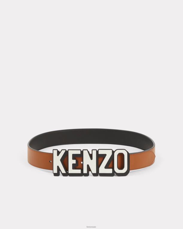 Kenzo للجنسين حزام جلد عريض باريسي قابل للعكس أسود 84BVD861