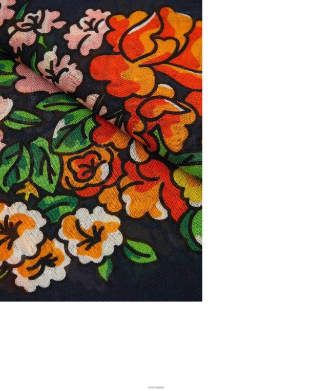 Kenzo للجنسين وشاح من الصوف مربع كبير للفيل منتصف الليل الأزرق 84BVD884