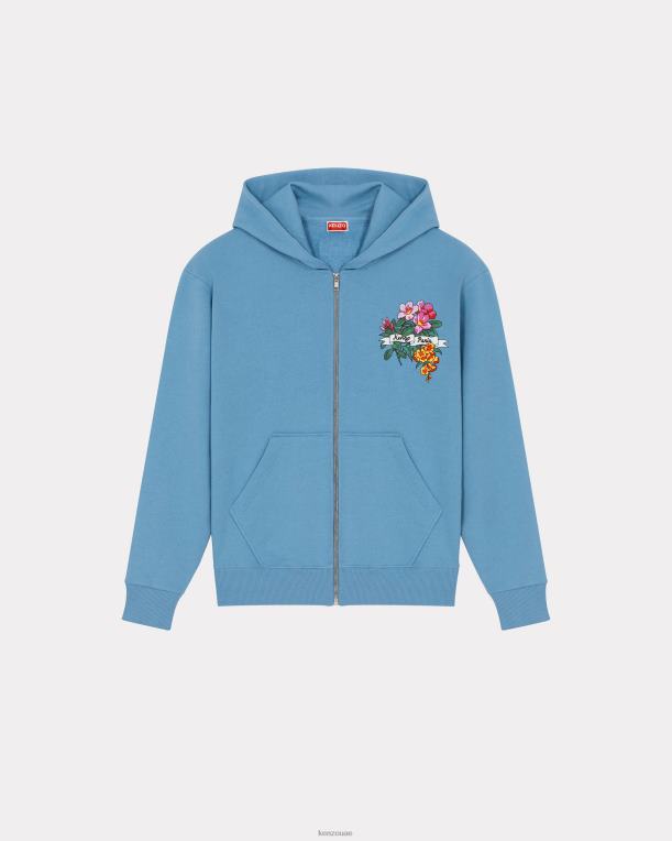 Kenzo رجال سويت شيرت بسحاب من Aloha Flower Tattoo ازرق سماوي 84BVD231