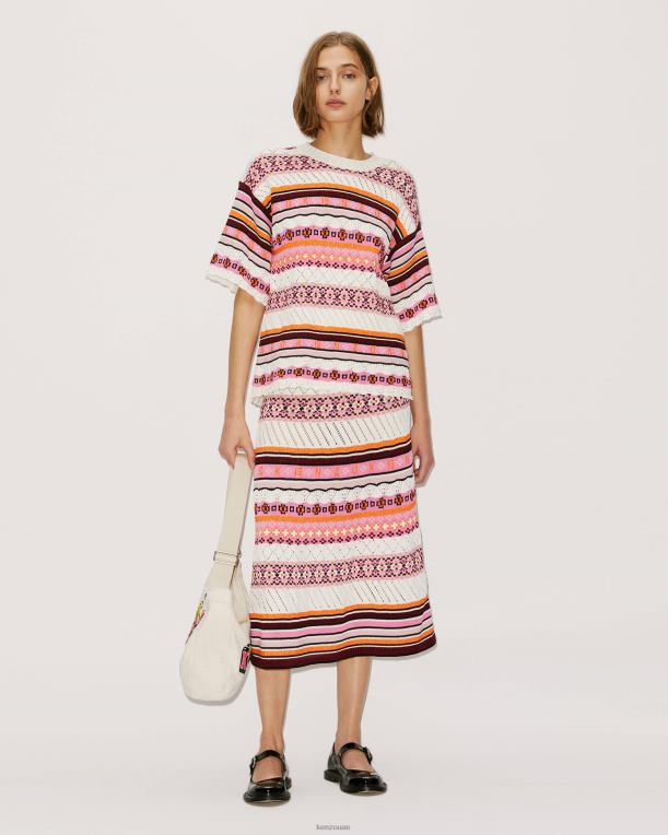 Kenzo نحيف تنورة متوسطة الطول من Fair Isle وَردَة 84BVD457