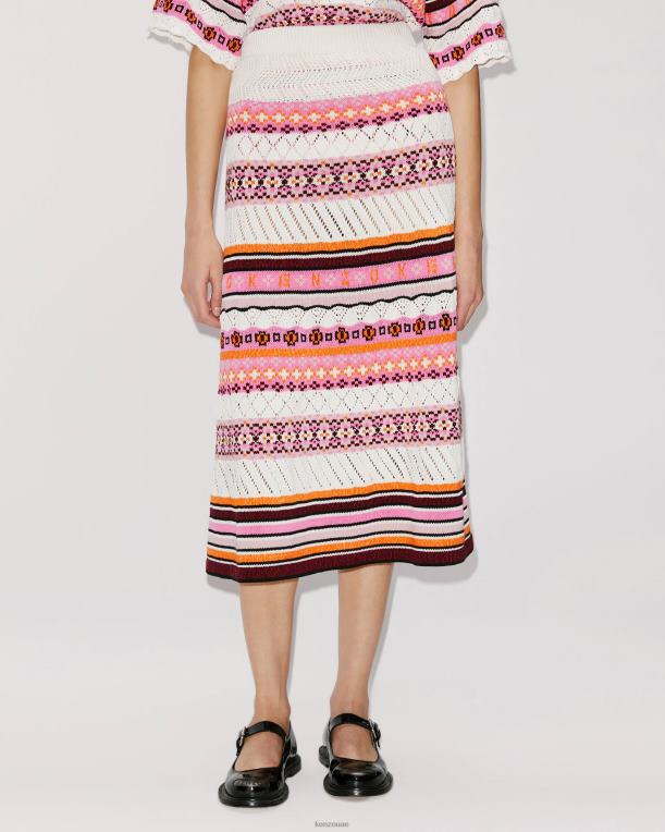 Kenzo نحيف تنورة متوسطة الطول من Fair Isle وَردَة 84BVD457